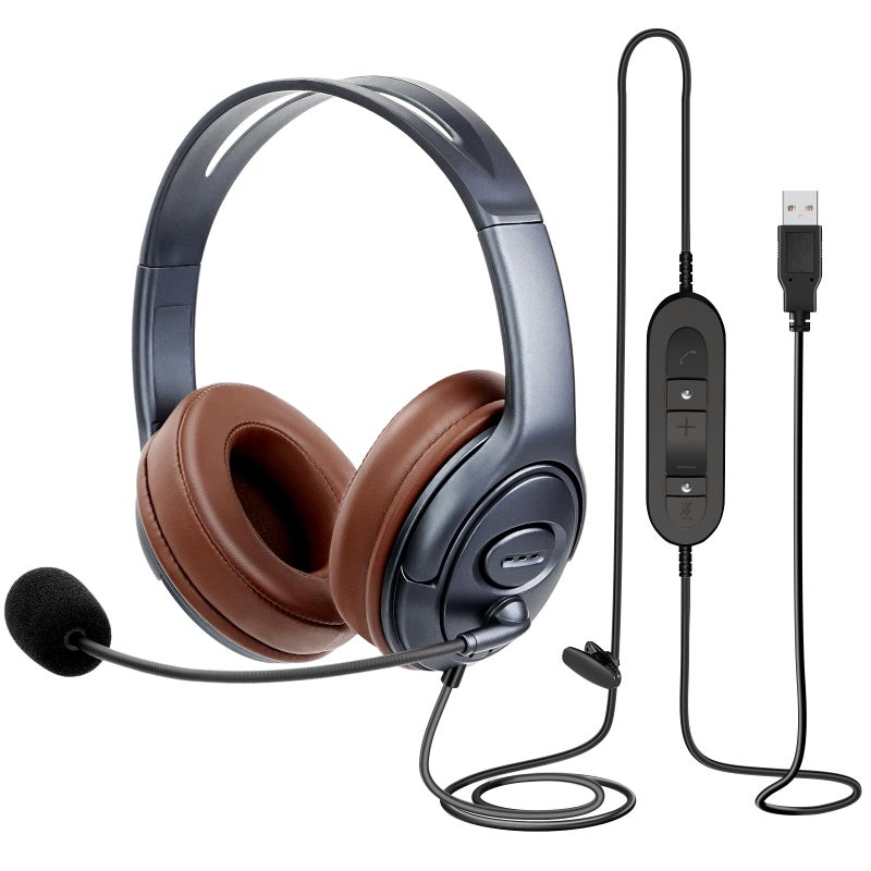 EMAIKER Noise Canceling USB Headphones with Microphone & in-Line Controls for Dragon Dictation, Over Ear PC Headphones for Office Work from Home Skype Teams Zoom Meeting WebEx Softphone - Image 1